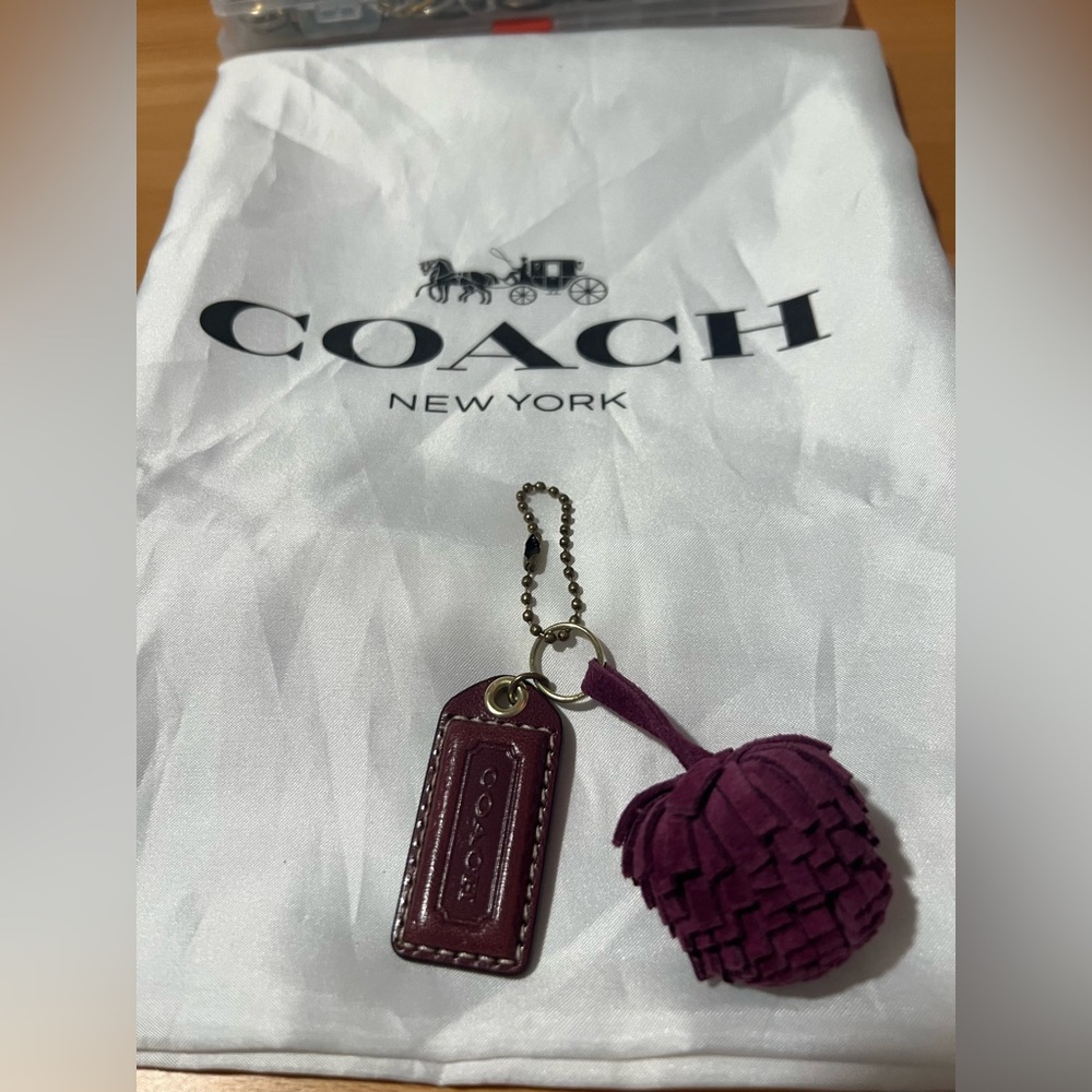 Coach Cranberry Suede Ball & Patent Leather Hang tag & Bag Charm